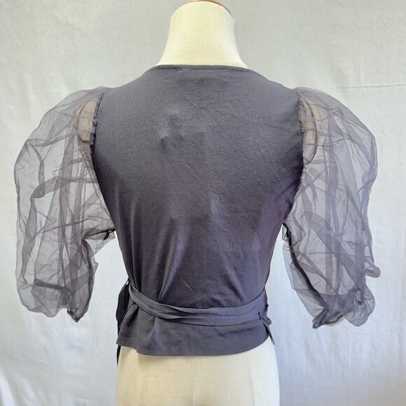 Zara organza statement puff sleeve knit cropped wrap top size large NWT - Picture 8 of 16